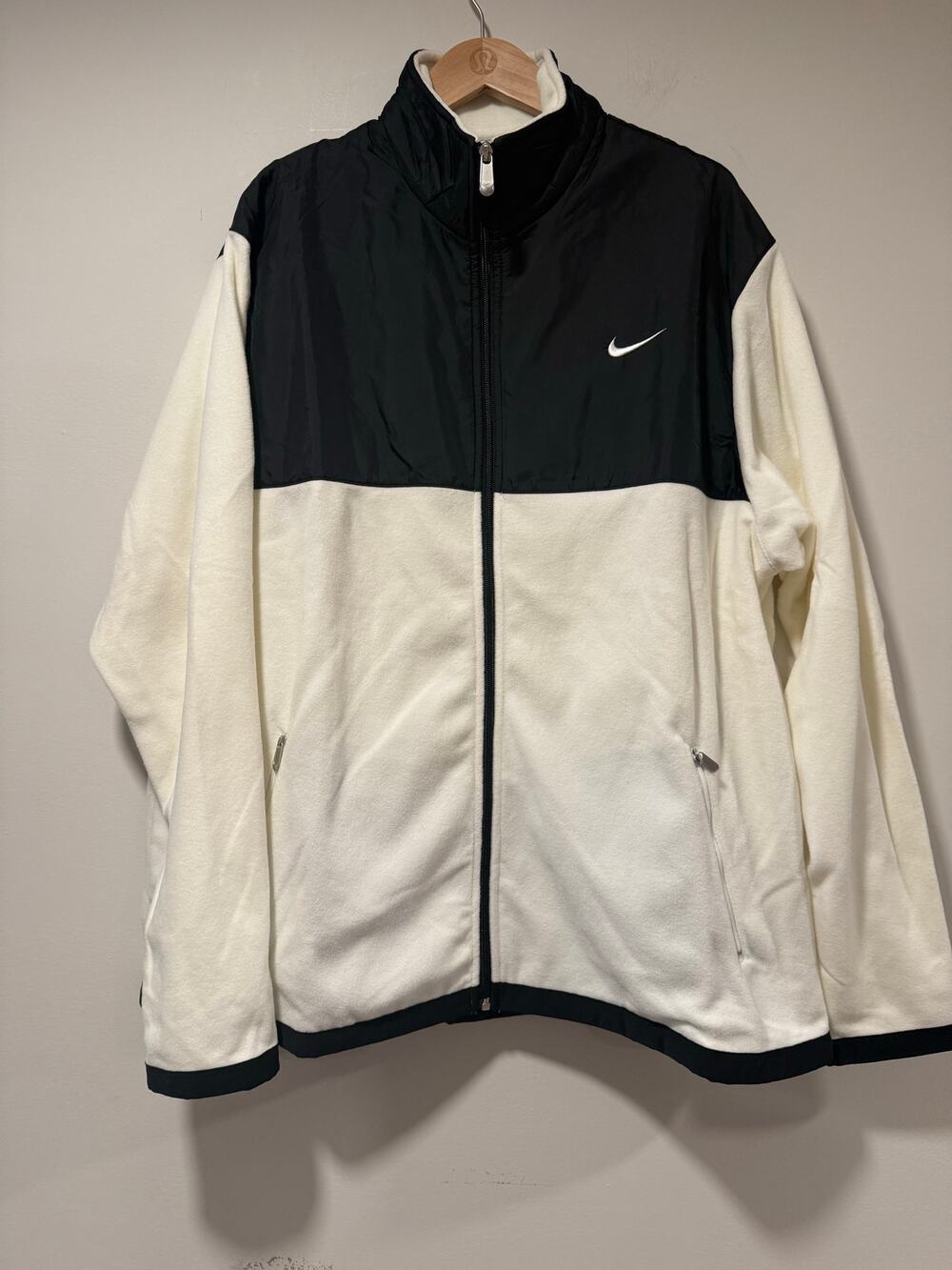 NWT Nike Full Zip Jacket Fleece & Nylon Black & White Mock Neck Swoosh Logo XXL